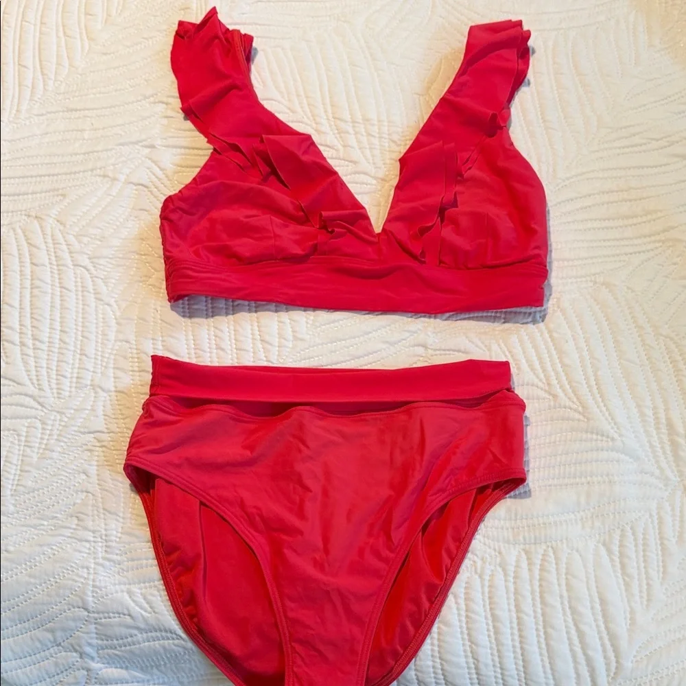 Red Ruffled Bikini Set - Picture 3 of 8